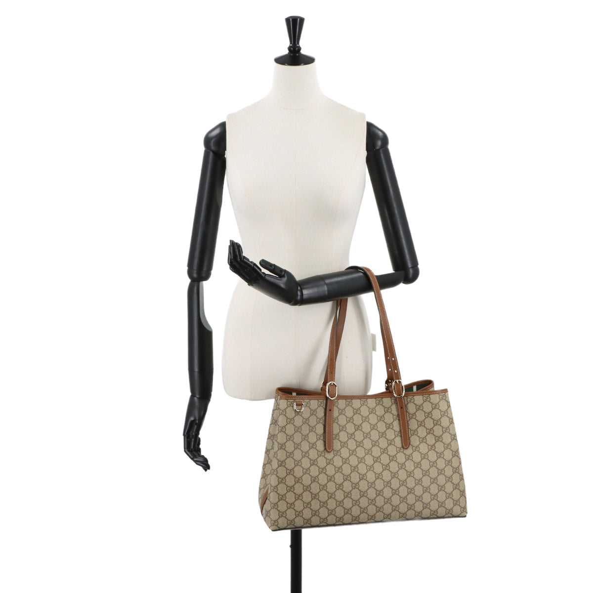 GG Emblem Large Tote Bag Beige Brown Leather 815213 Purse