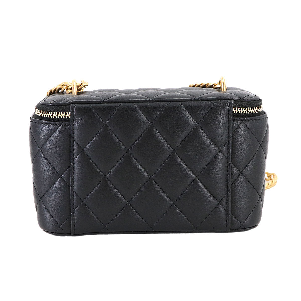 Matelasse Small Vanity Case Chain Shoulder Bag Black Camellia