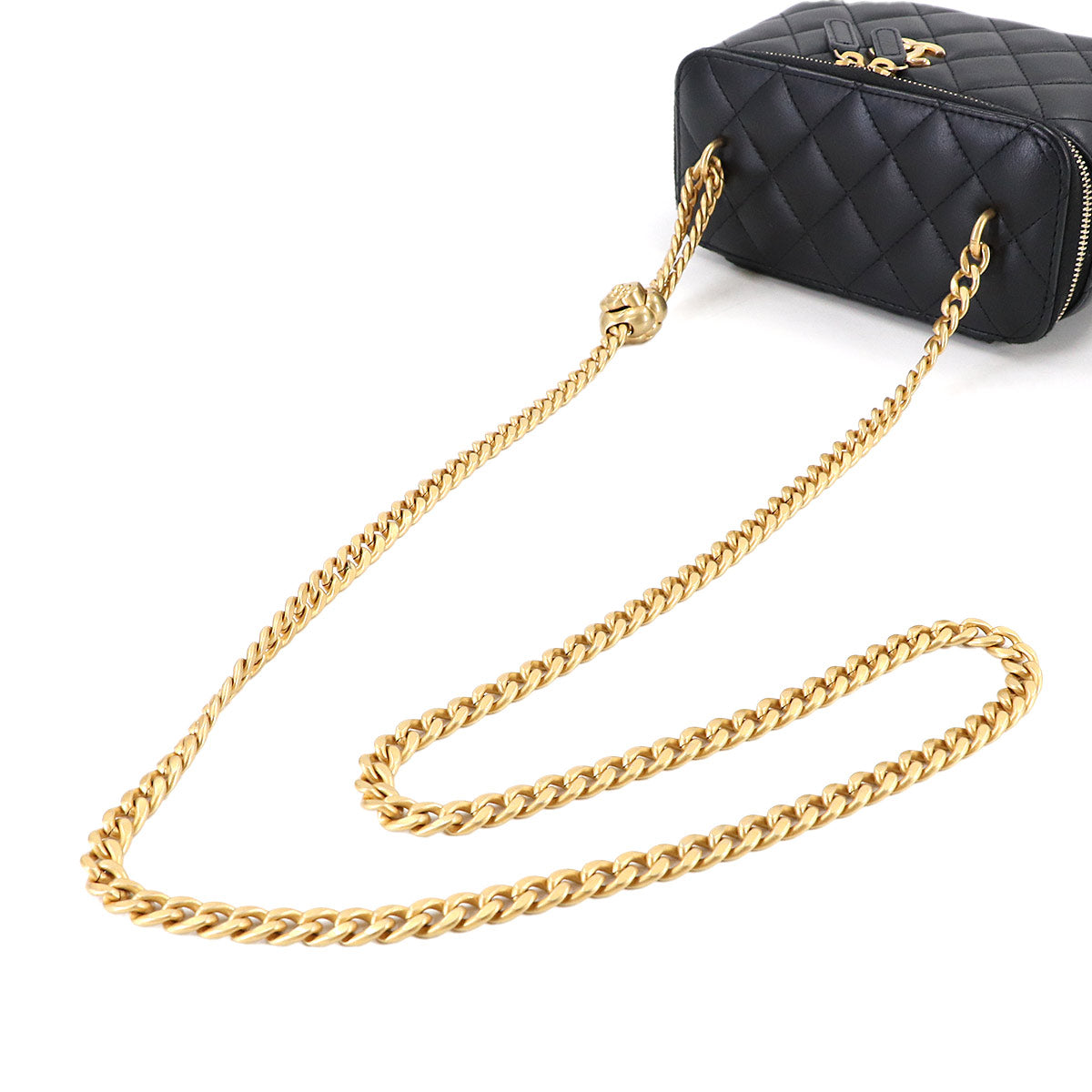 Matelasse Small Vanity Case Chain Shoulder Bag Black Camellia
