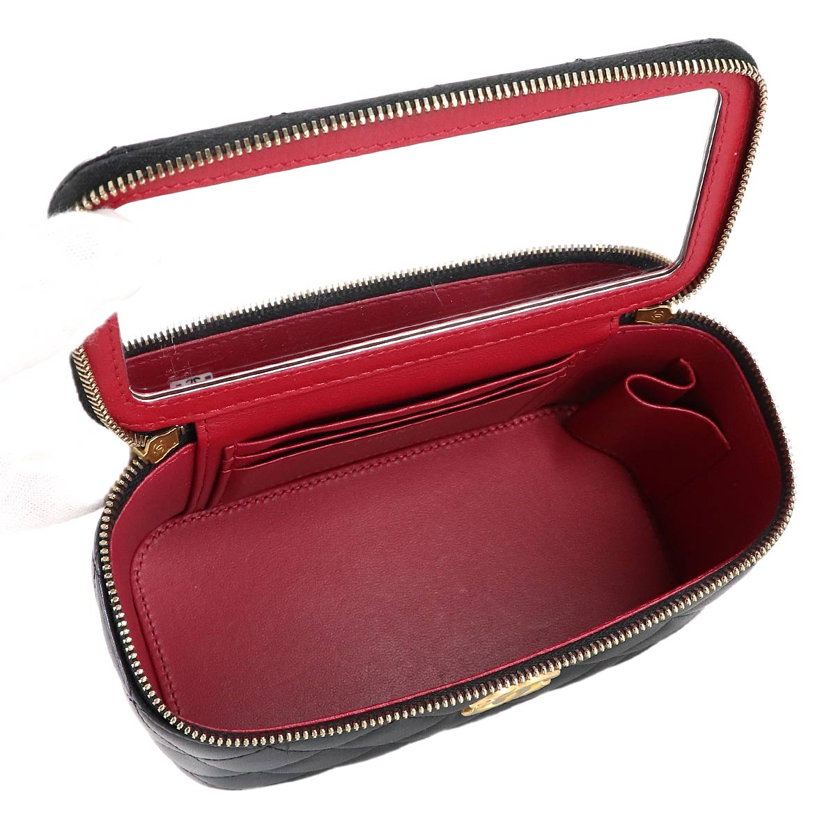 Matelasse Small Vanity Case Chain Shoulder Bag Black Camellia