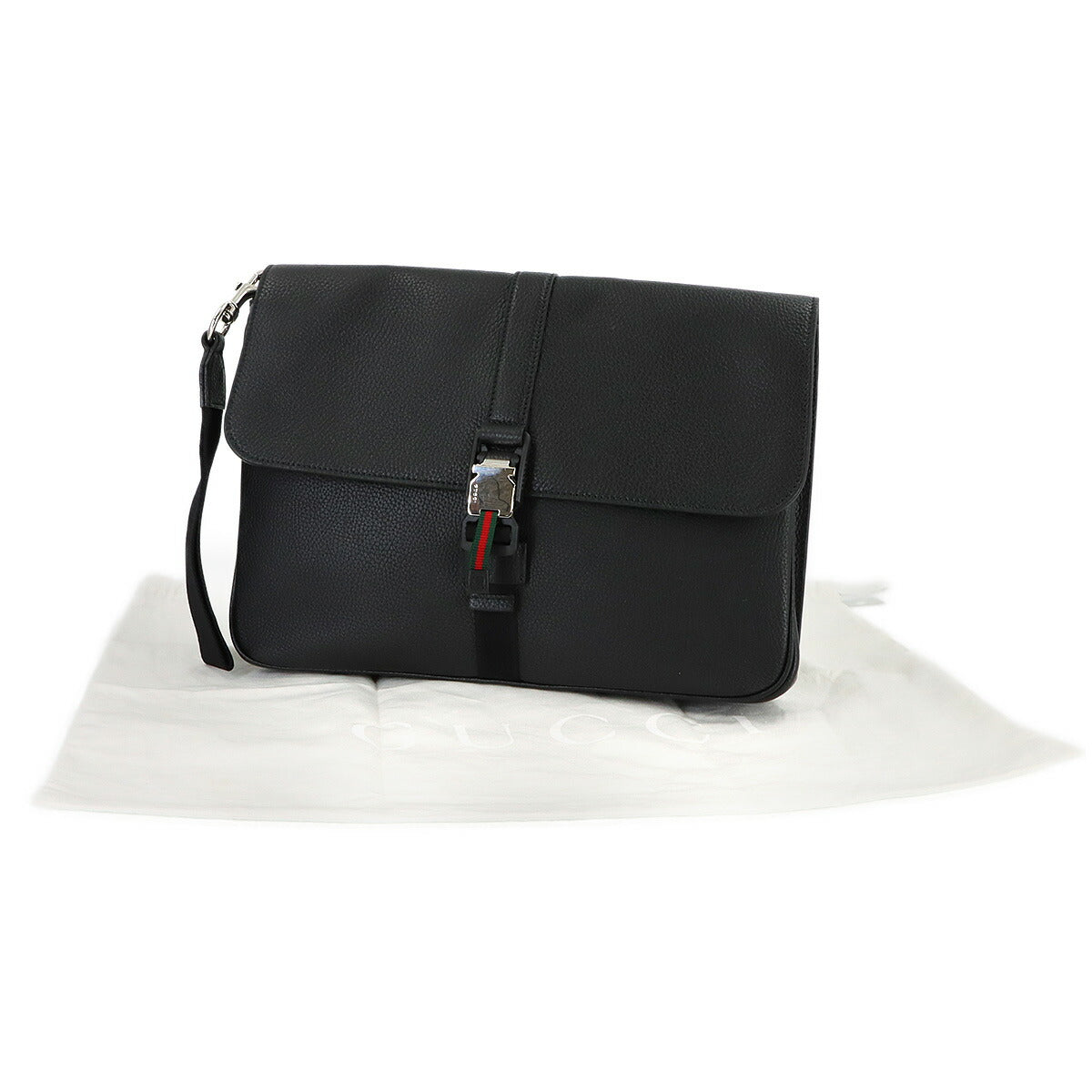 Clutch Bag Leather Black 816755 Web Stripe Purse