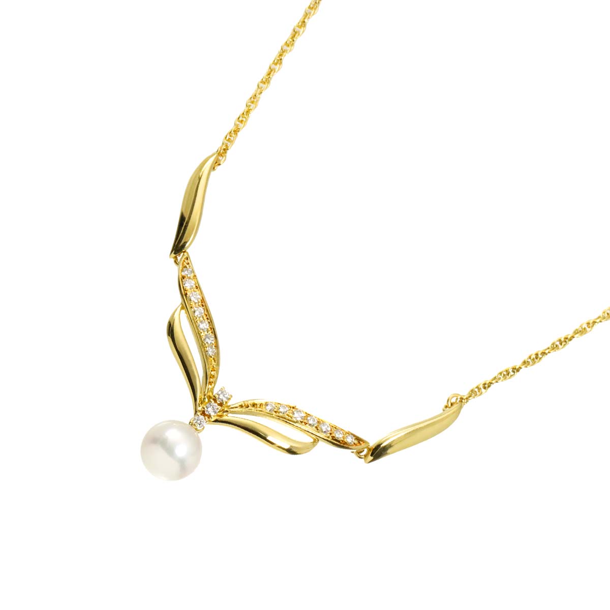 Akoya Pearl 7.5mm Diamond Necklace 18K YG 750