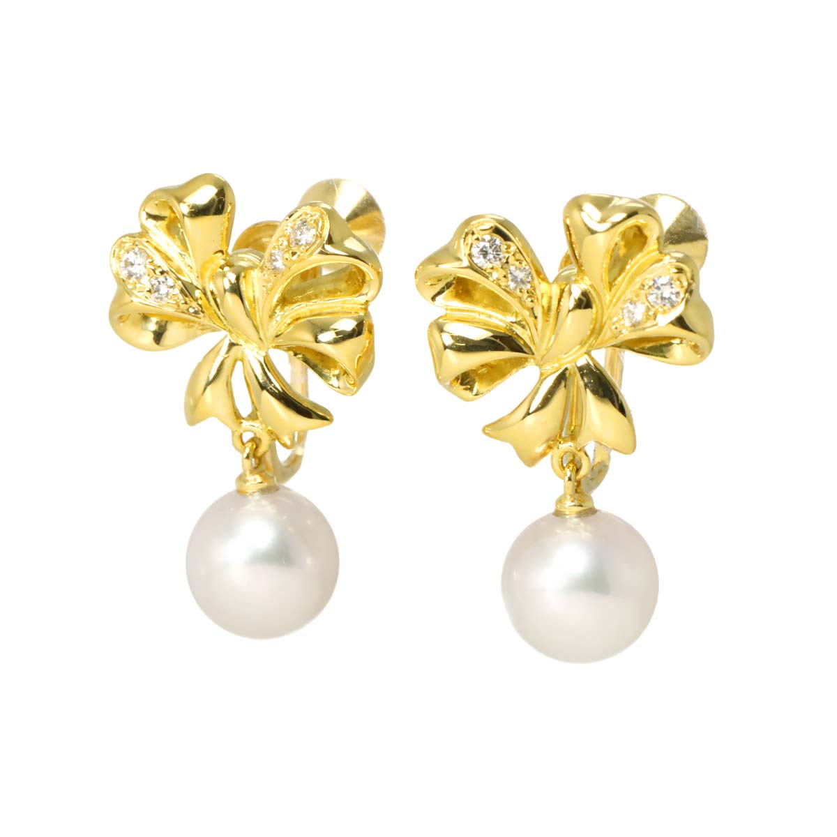 Akoya Pearl 7.6mm Diamond Earrings 18K Yellow Gold 750