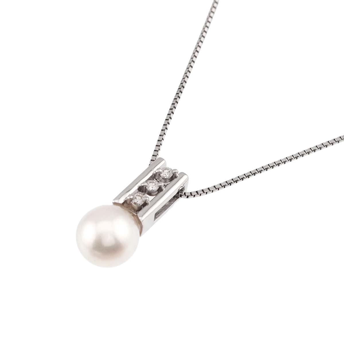 Akoya Pearl 7.0mm Diamond 0.03ct Necklace 18K WG 750