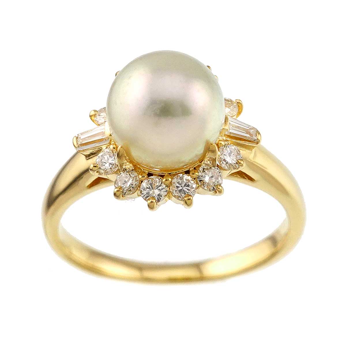 Akoya Pearl 8.2mm Diamond 0.45ct Ring 18K YG 750 Size6.75(US)