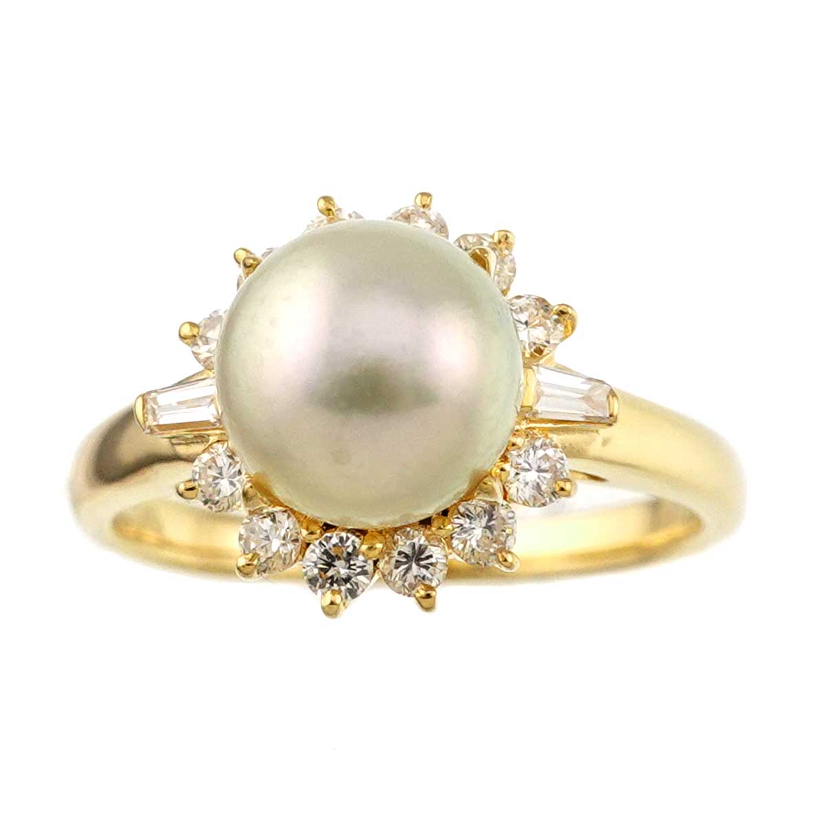 Akoya Pearl 8.2mm Diamond 0.45ct Ring 18K YG 750 Size6.75(US)