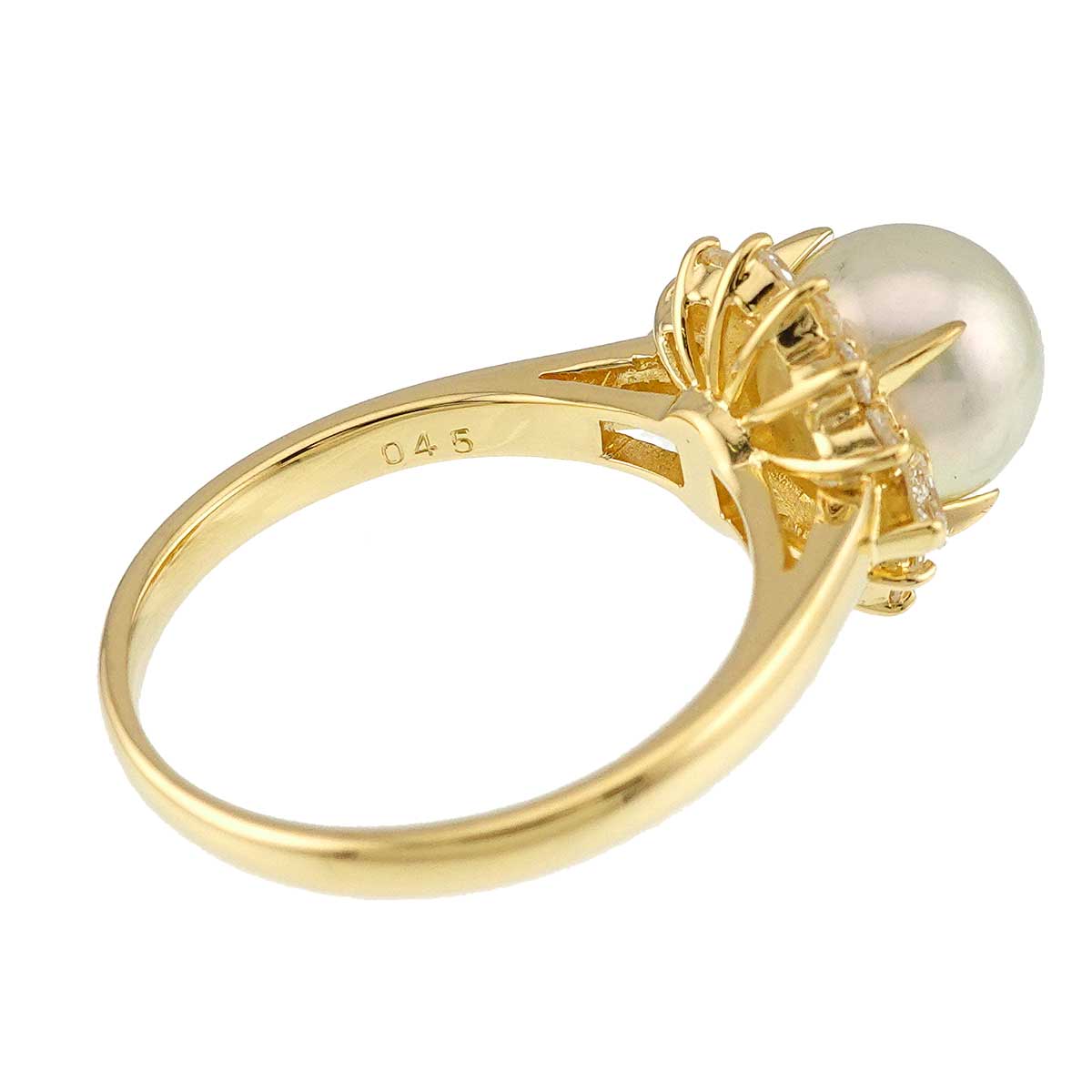 Akoya Pearl 8.2mm Diamond 0.45ct Ring 18K YG 750 Size6.75(US)