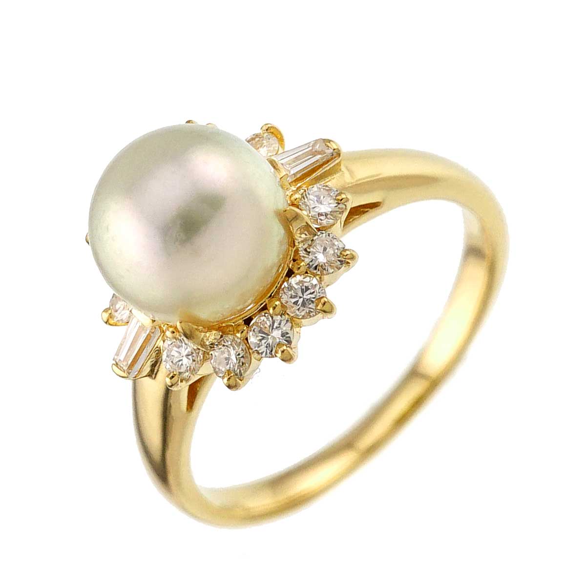 Akoya Pearl 8.2mm Diamond 0.45ct Ring 18K YG 750 Size6.75(US)