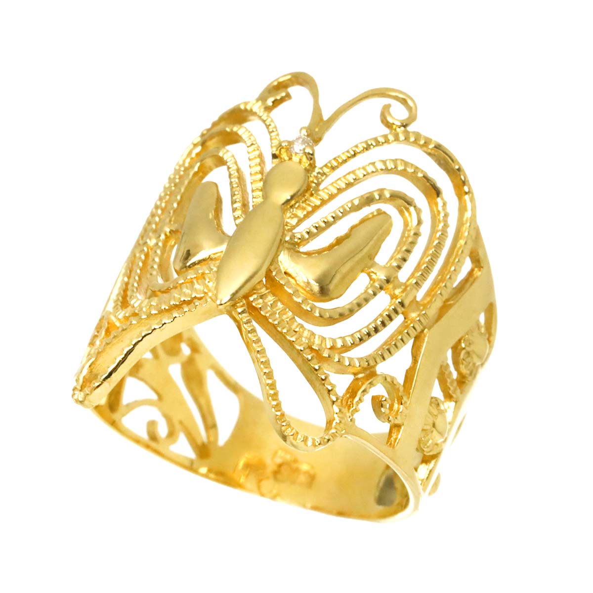 Diamond Ring 18K YG Yellow Gold 750 Size6(US)