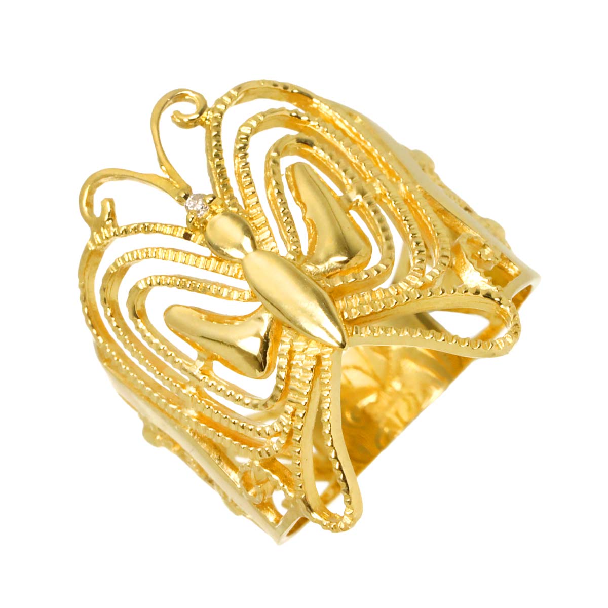 Diamond Ring 18K YG Yellow Gold 750 Size6(US)
