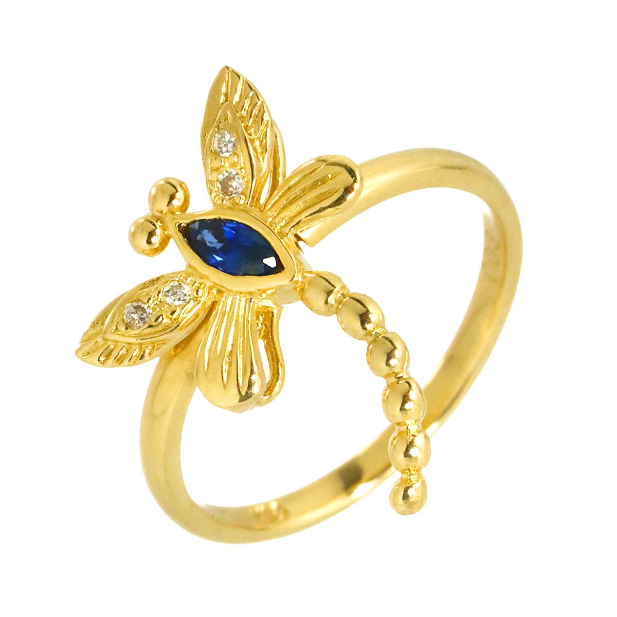 Sapphire 0.14ct Diamond 0.03ct Ring 18K YG Yellow Gold size5.25-5.5(US)