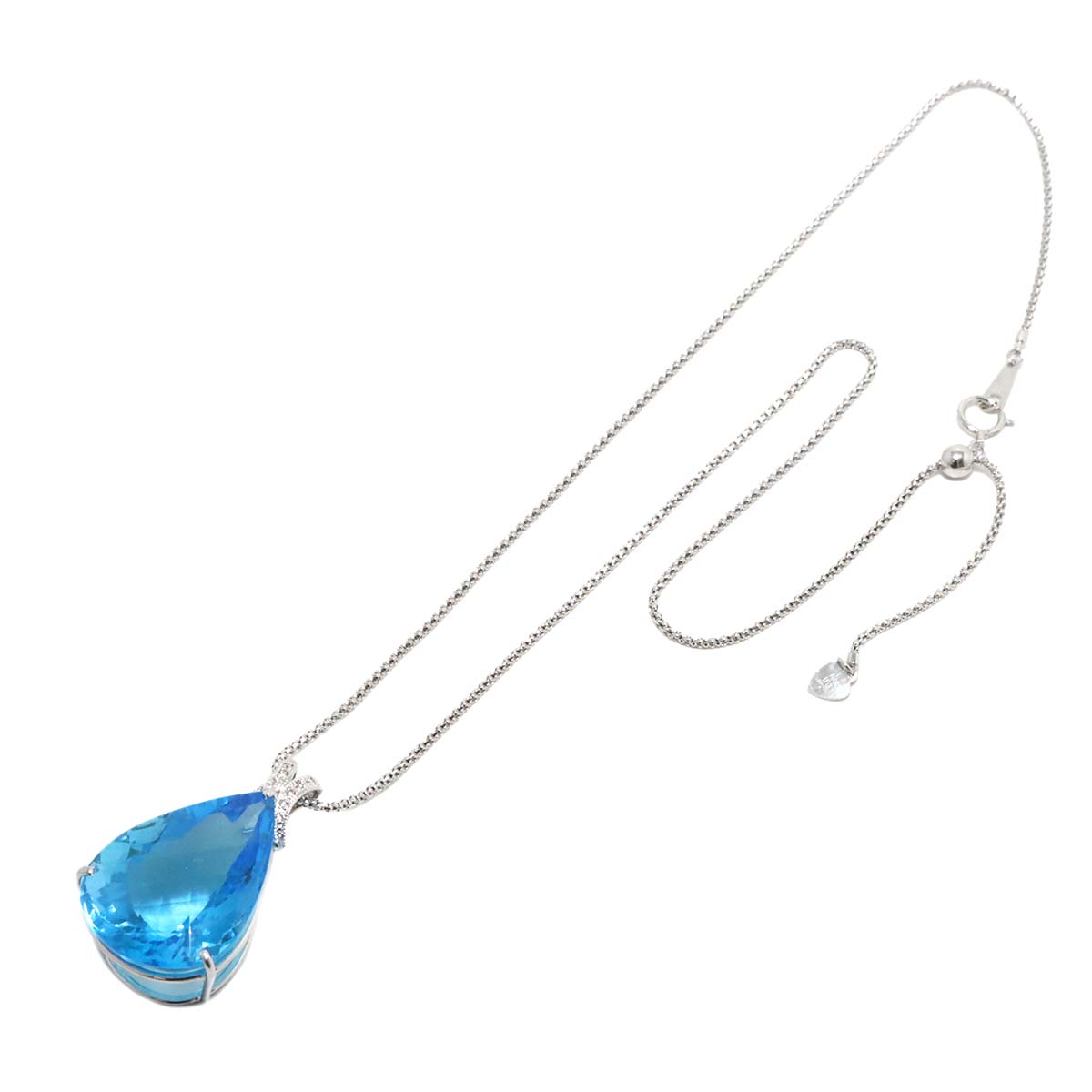 BlueTopaz 36.40ct Diamond 0.05ct Necklace 18K WG White Gold 750