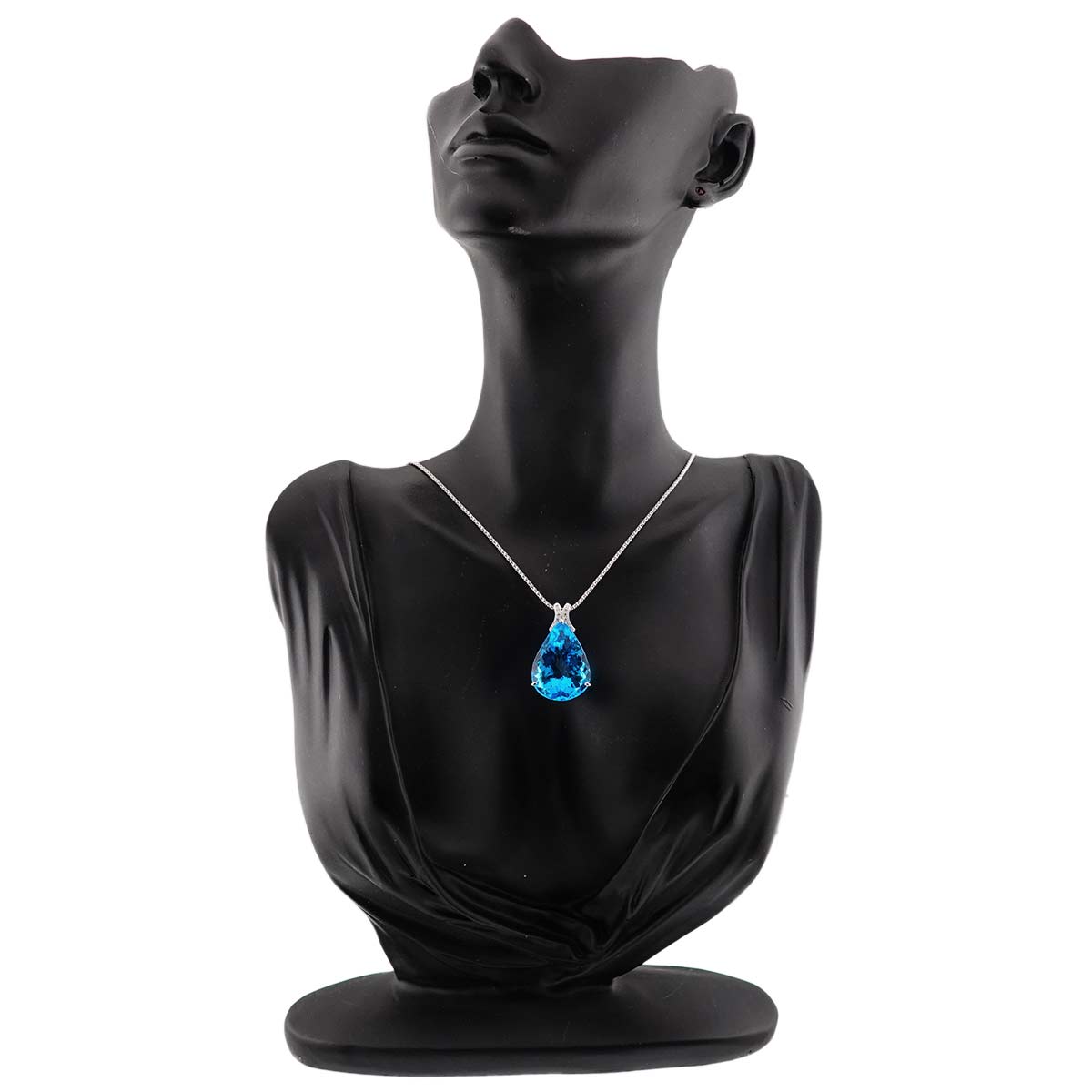 BlueTopaz 36.40ct Diamond 0.05ct Necklace 18K WG White Gold 750