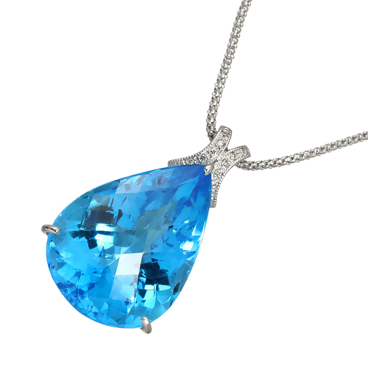 BlueTopaz 36.40ct Diamond 0.05ct Necklace 18K WG White Gold 750