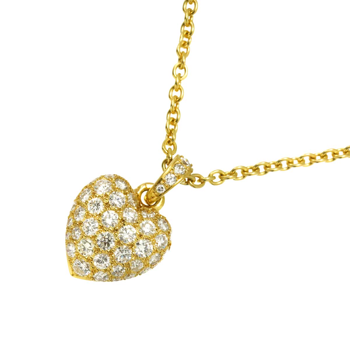 Heart Pave Diamond Necklace 18K Yellow Gold 750