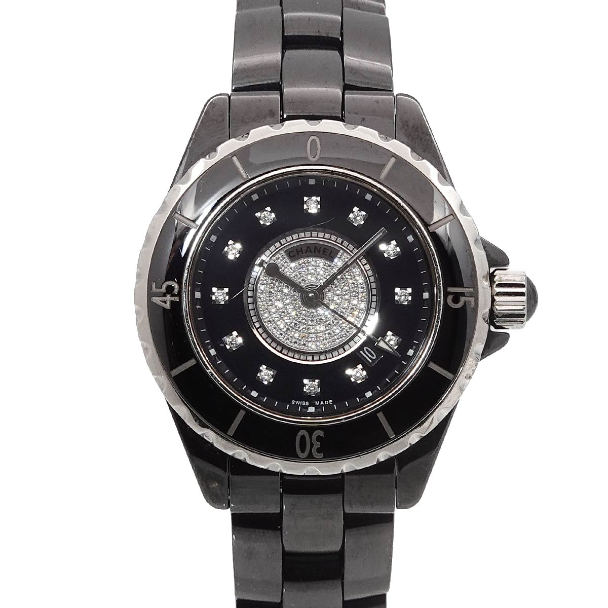 J12 33mm H2122 Quartz Diamond Date Black Dial Ladies Watch