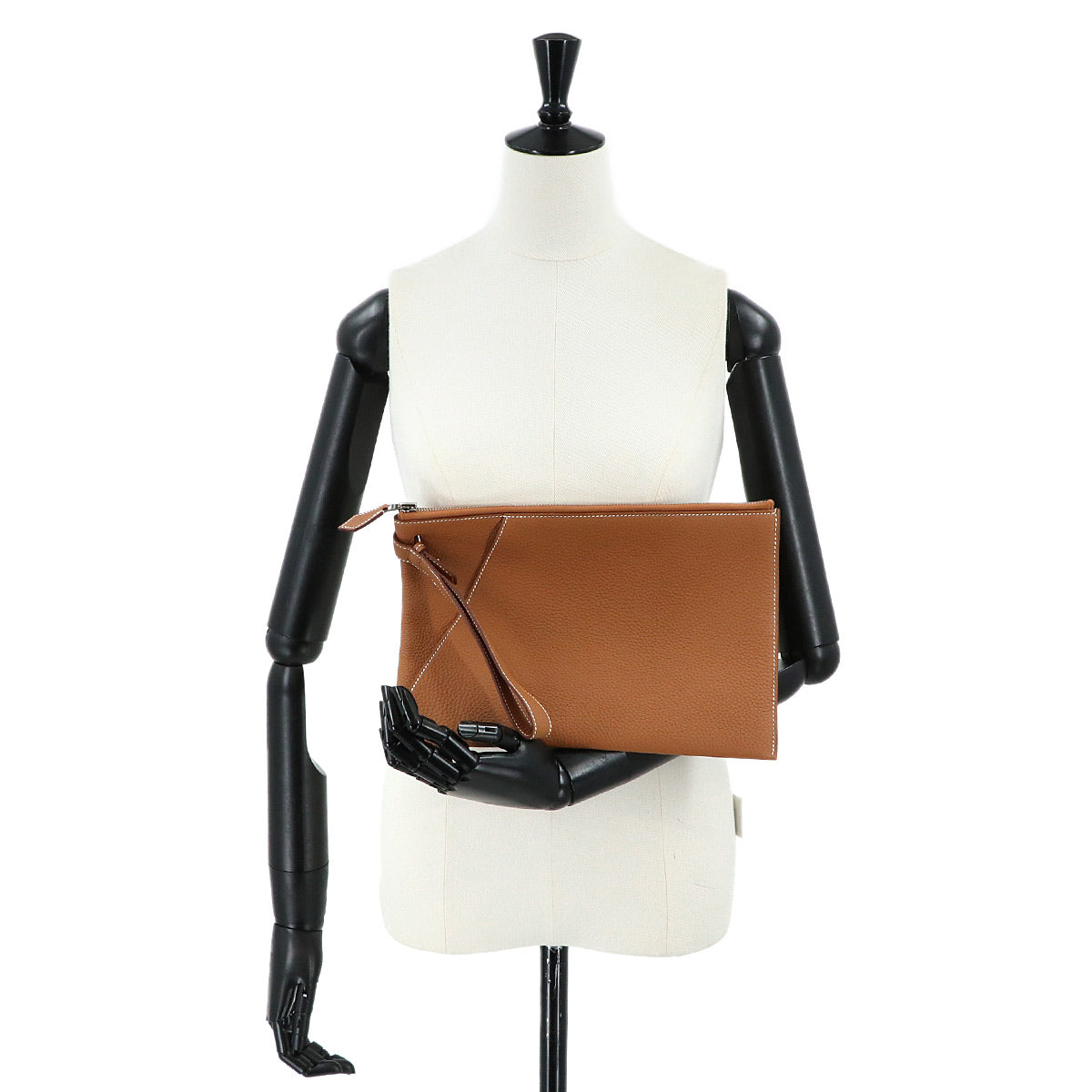 Caba Vertige Clutch Bag Togo Gold Brown Purse