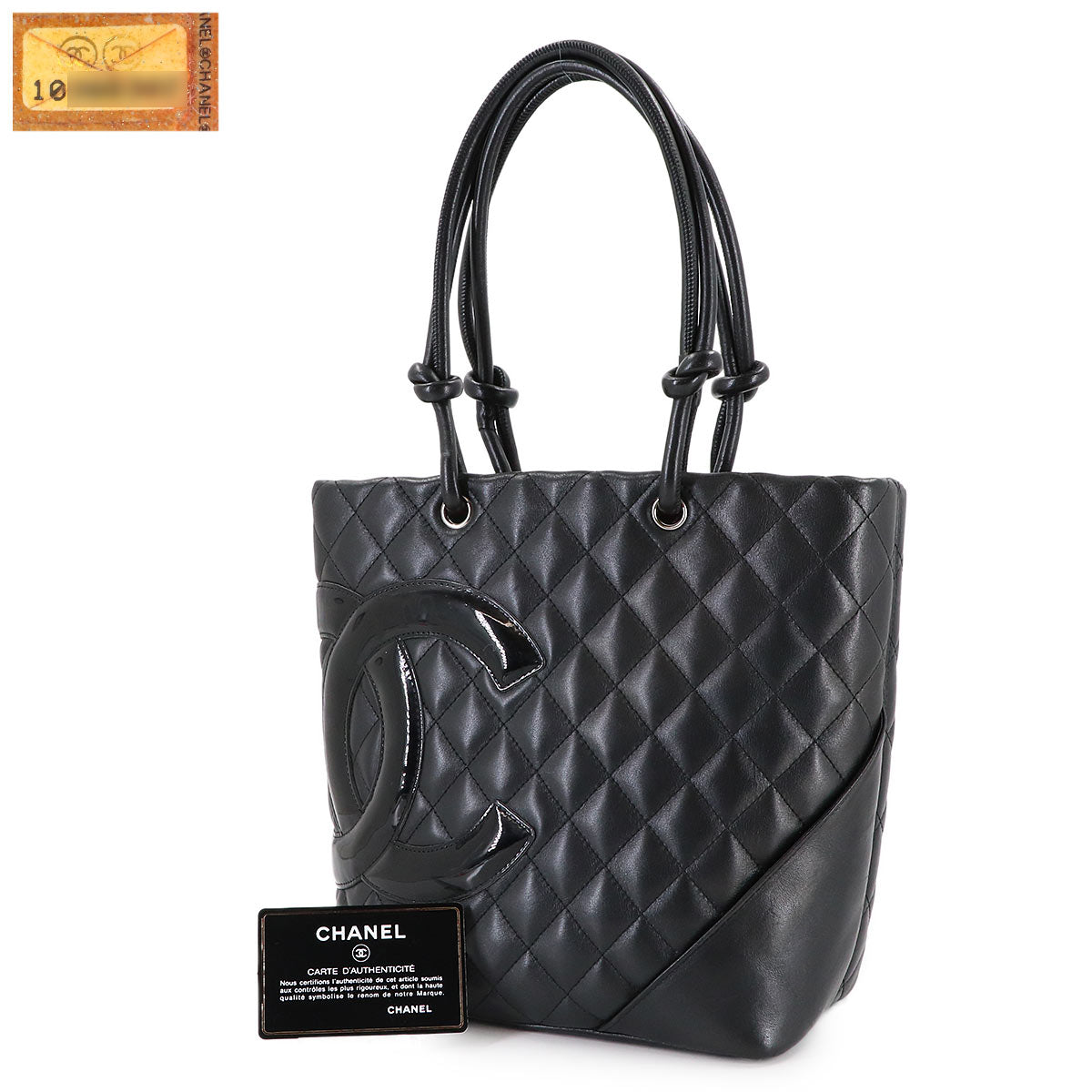 Cambon Line Medium Tote Bag Leather Enamel Black A25167 Purse