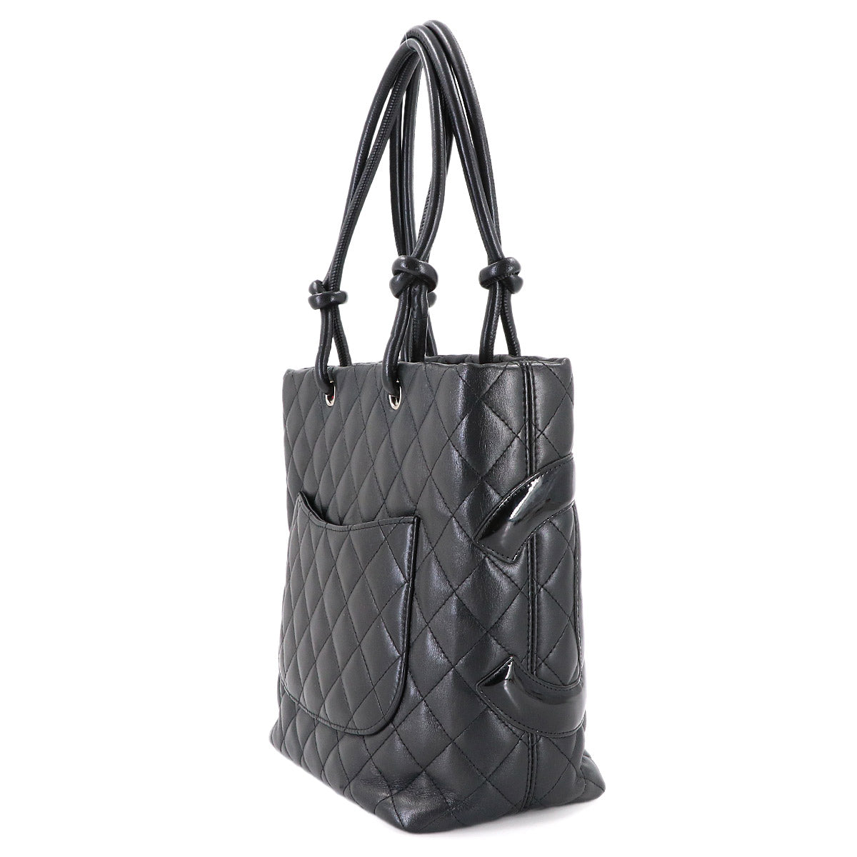 Cambon Line Medium Tote Bag Leather Enamel Black A25167 Purse