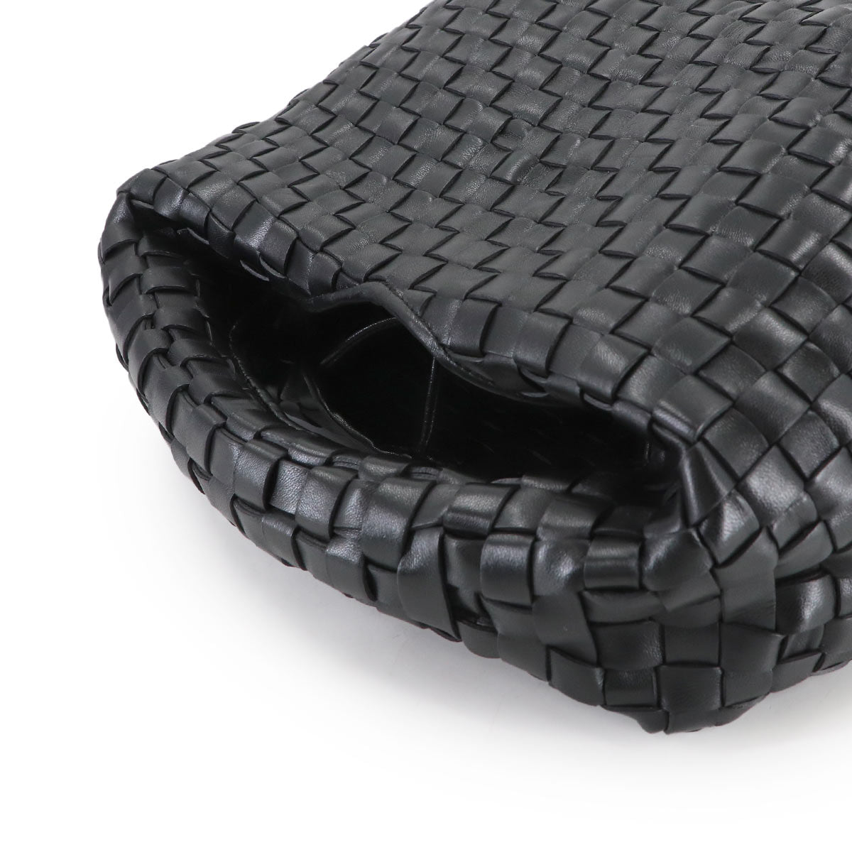 Intrecciato Hobo Hand Bag Leather Black