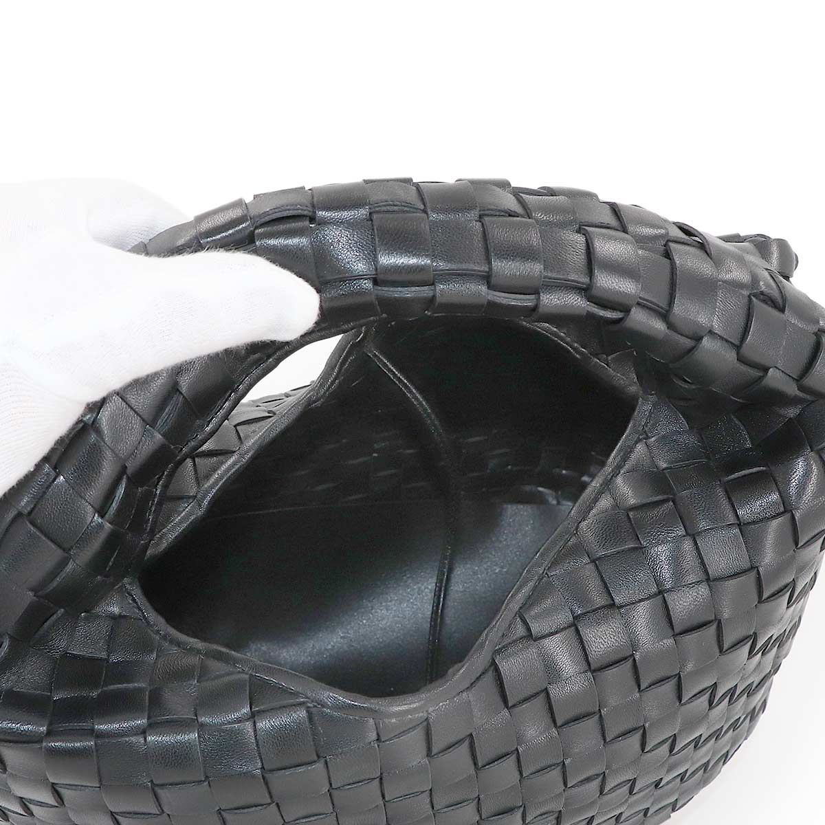 Intrecciato Hobo Hand Bag Leather Black