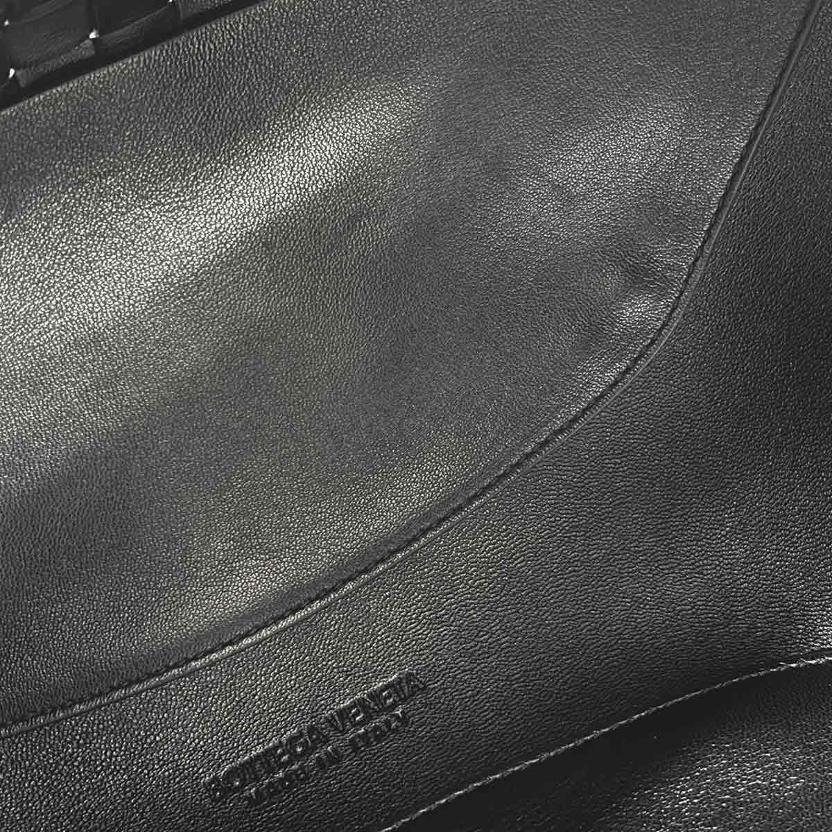 Intrecciato Hobo Hand Bag Leather Black