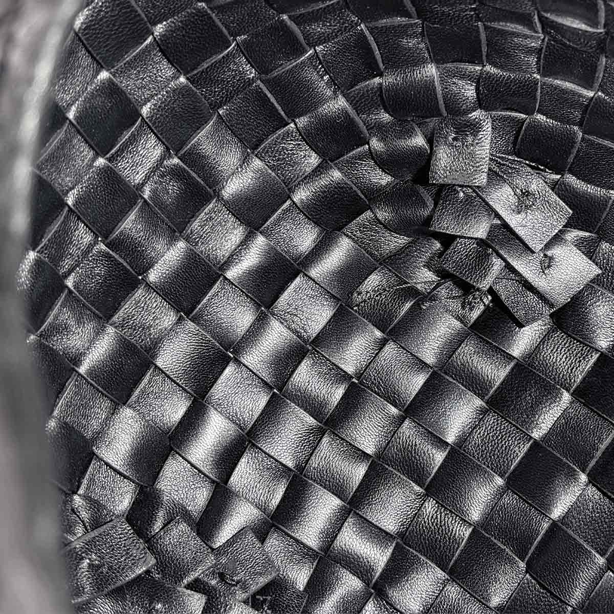 Intrecciato Hobo Hand Bag Leather Black