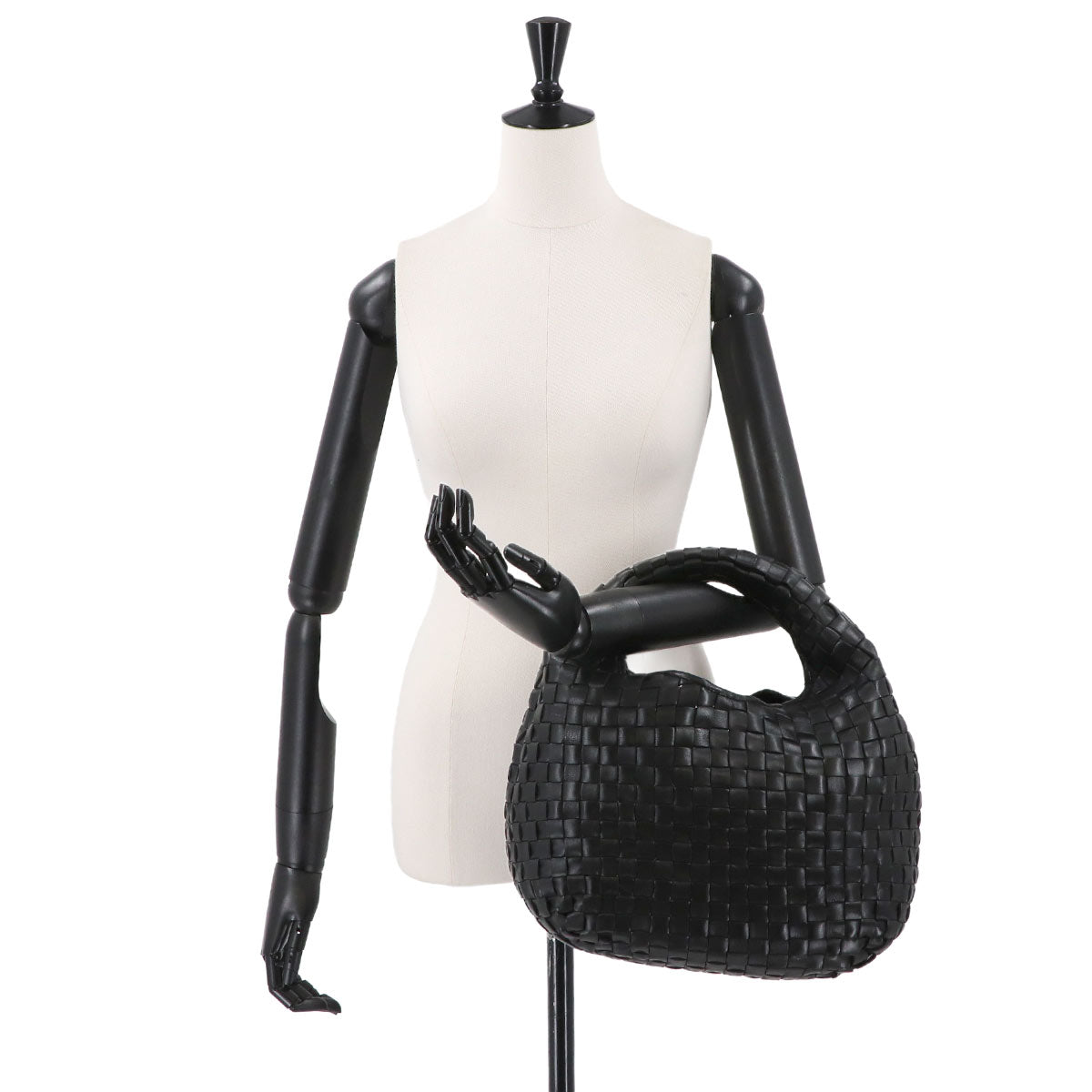 Intrecciato Hobo Hand Bag Leather Black