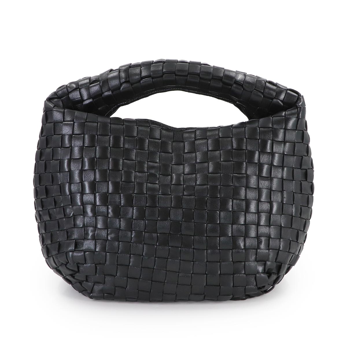 Intrecciato Hobo Hand Bag Leather Black