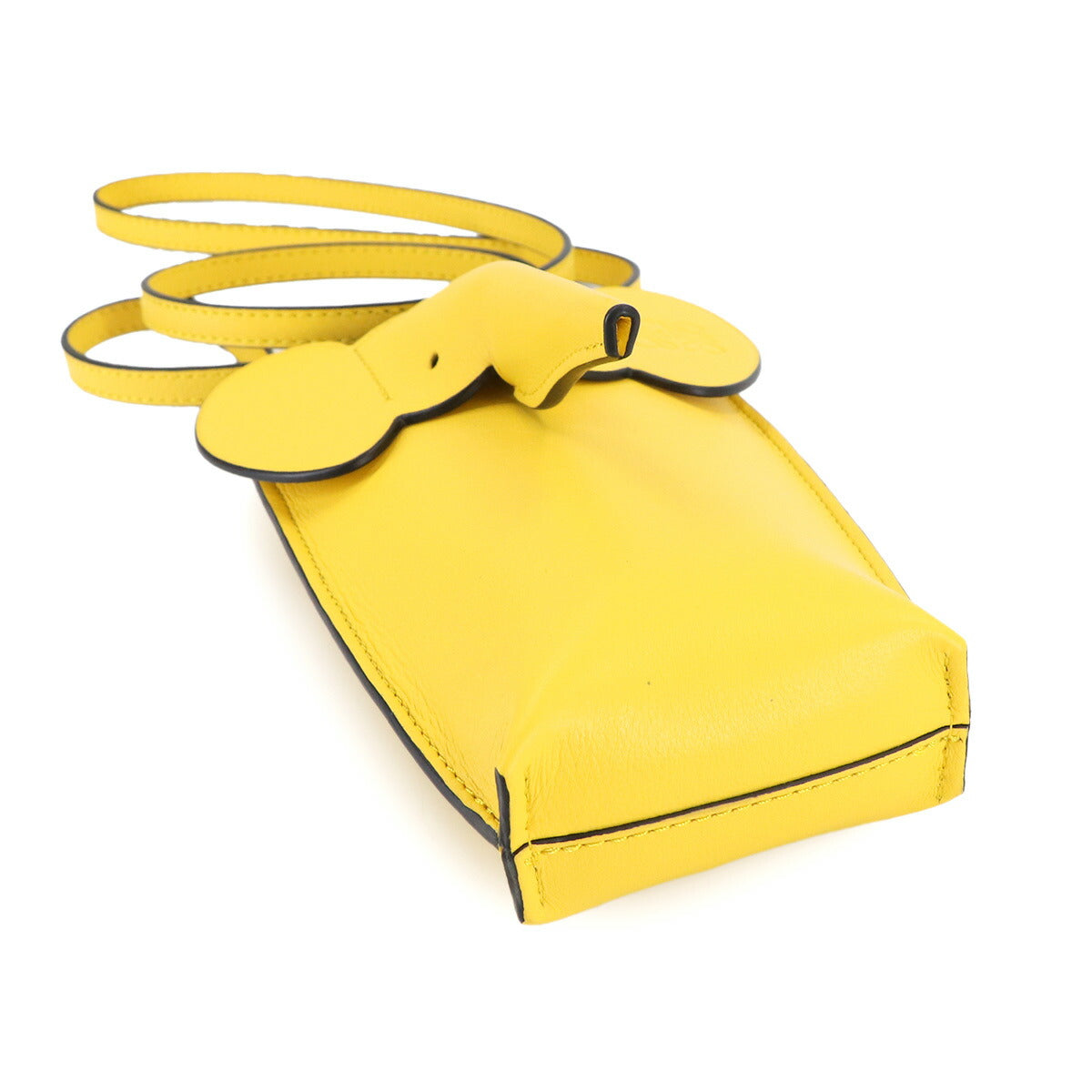 Elephant Pocket Shoulder Bag Leather Yellow Purse