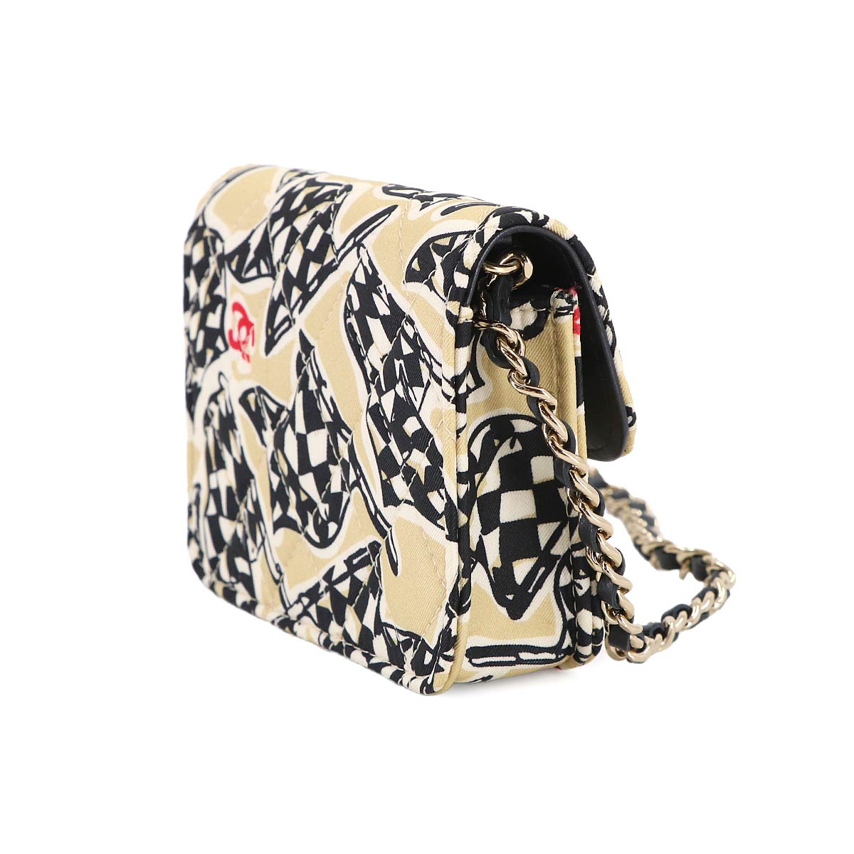 Matelasse MiniMin Chain Shoulder Bag Canvas Beige Checkered flag