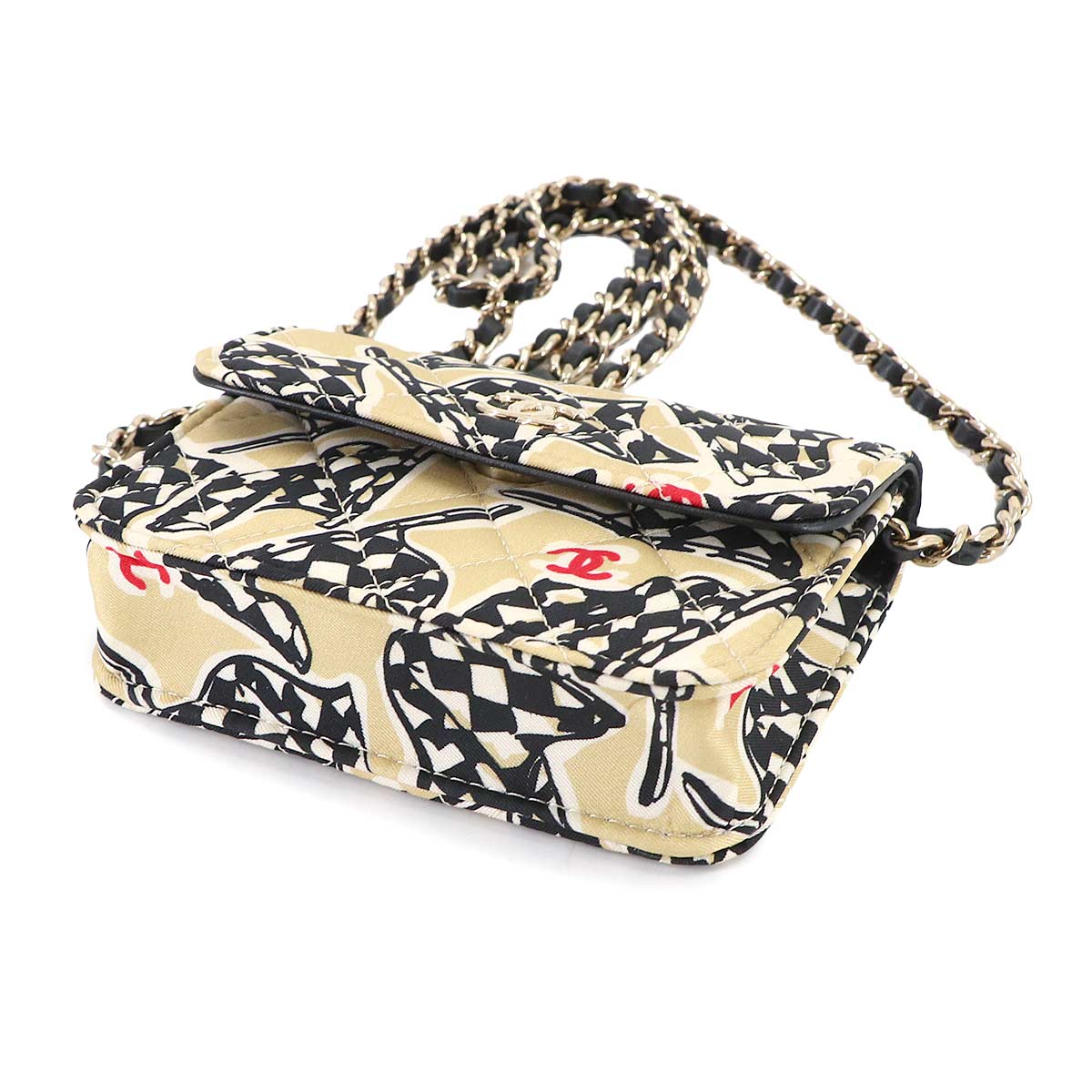 Matelasse MiniMin Chain Shoulder Bag Canvas Beige Checkered flag