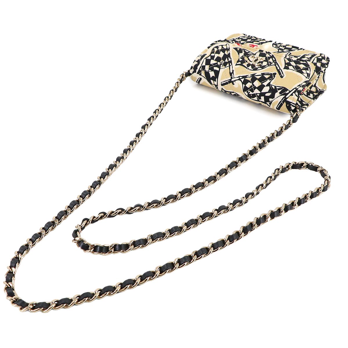 Matelasse MiniMin Chain Shoulder Bag Canvas Beige Checkered flag