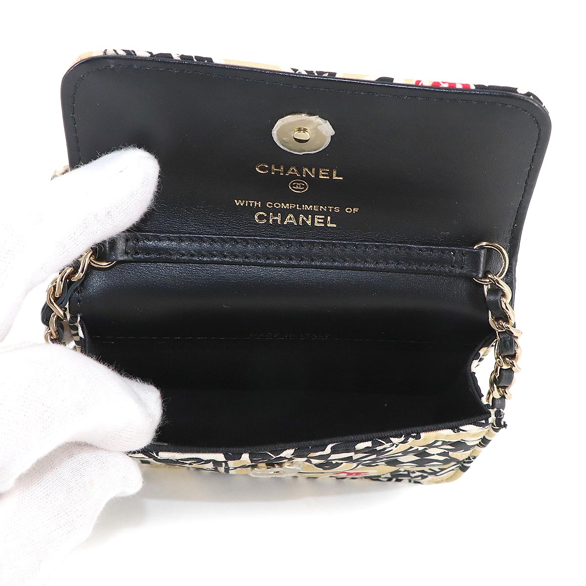 Matelasse MiniMin Chain Shoulder Bag Canvas Beige Checkered flag