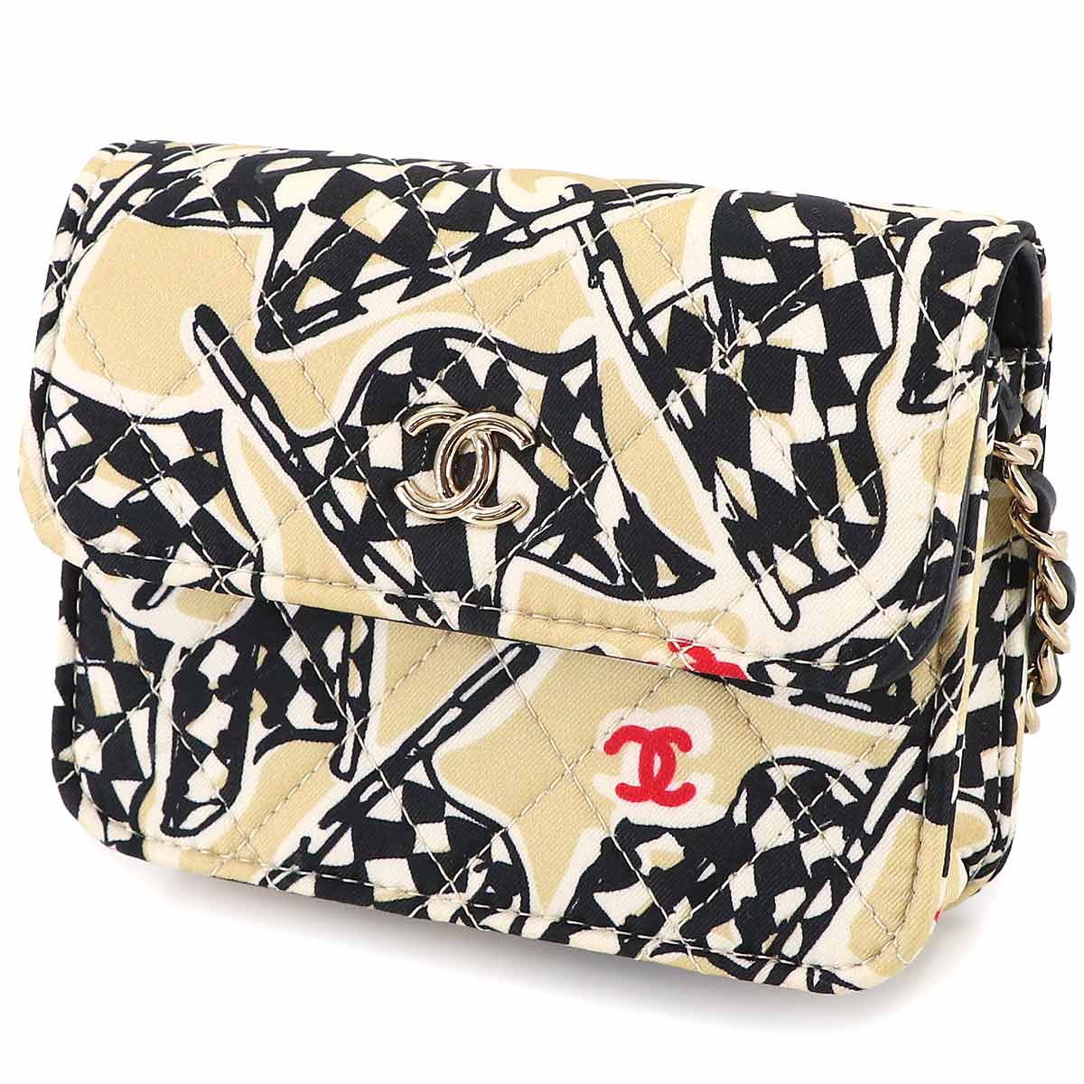 Matelasse MiniMin Chain Shoulder Bag Canvas Beige Checkered flag