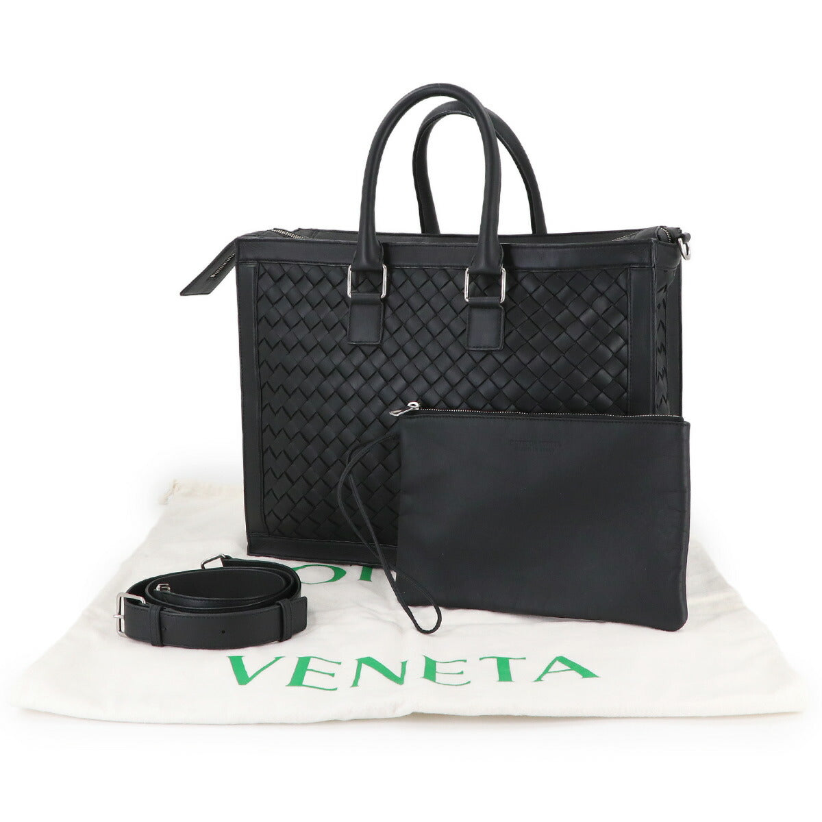 Intrecciato Briefcase Shoulder Bag Leather Black