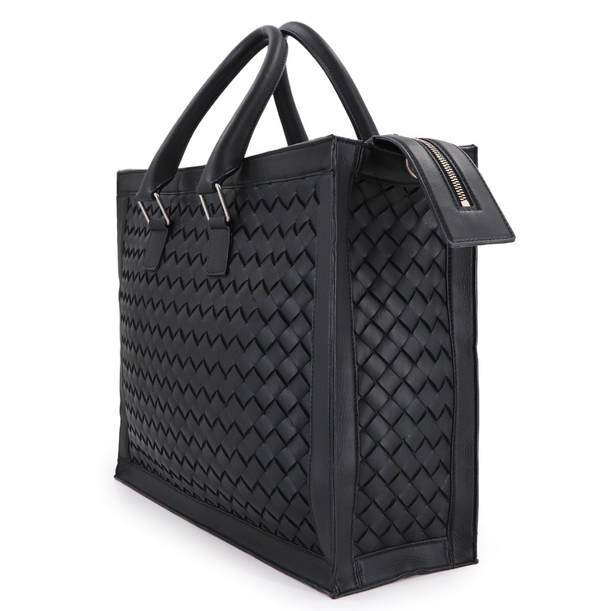 Intrecciato Briefcase Shoulder Bag Leather Black