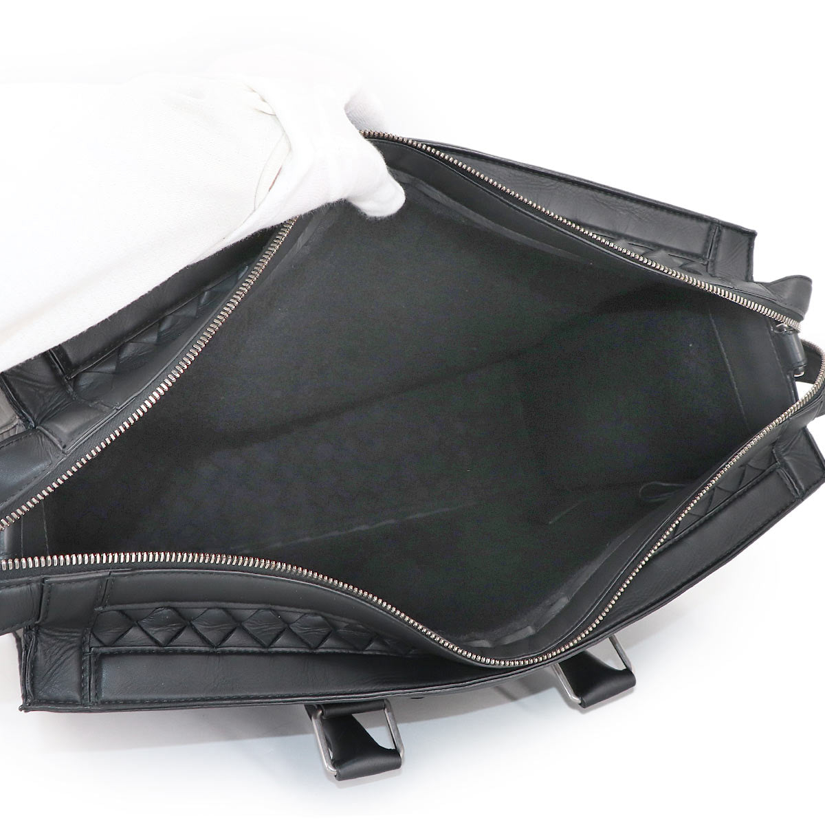 Intrecciato Briefcase Shoulder Bag Leather Black