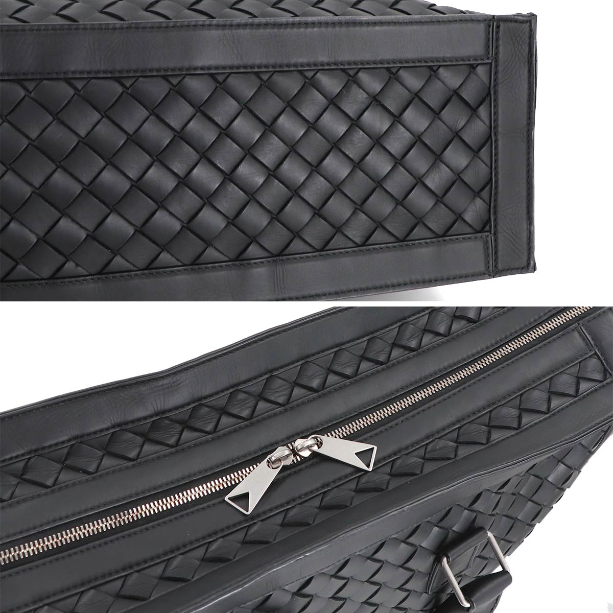 Intrecciato Briefcase Shoulder Bag Leather Black