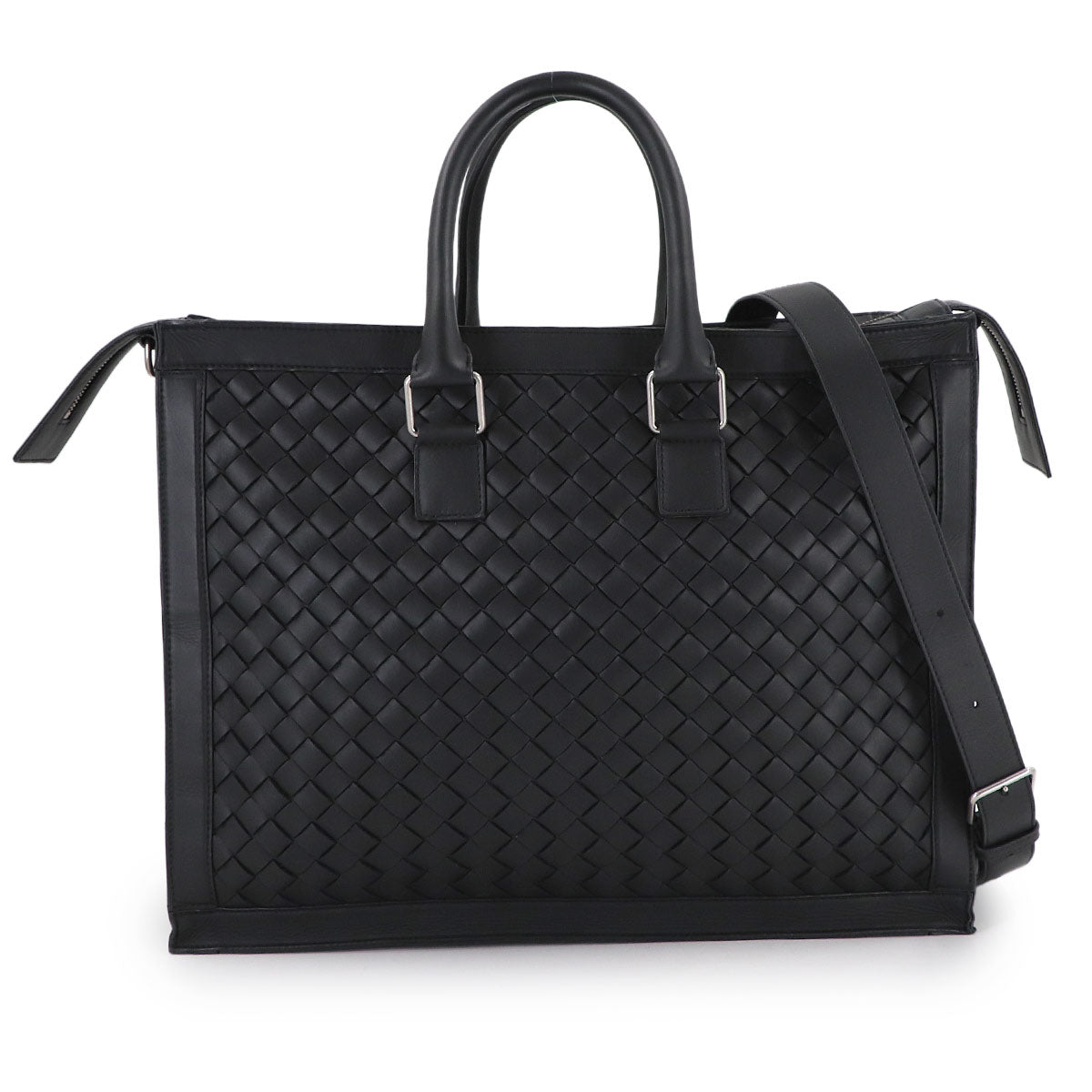 Intrecciato Briefcase Shoulder Bag Leather Black