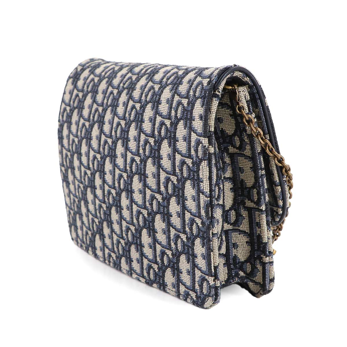 Oblique Saddle Chain Pouch Wallet Jacquard Navy