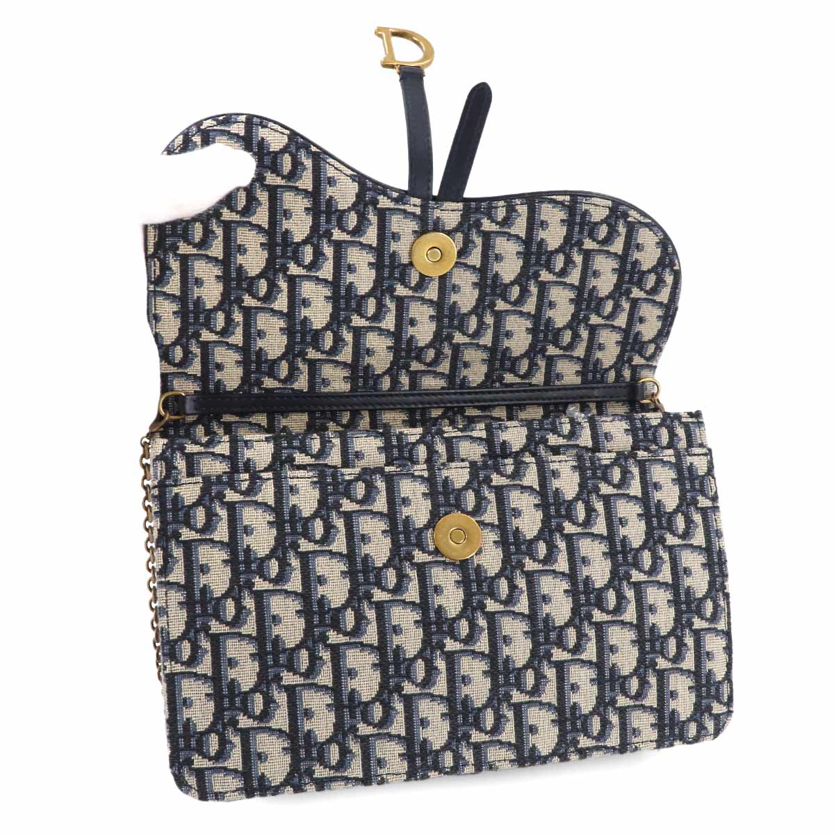 Oblique Saddle Chain Pouch Wallet Jacquard Navy