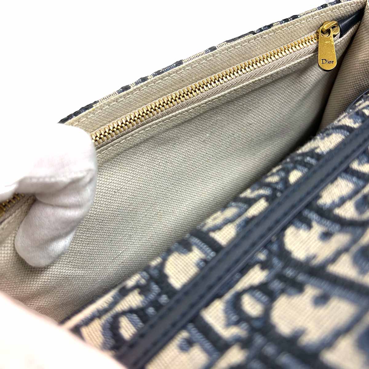 Oblique Saddle Chain Pouch Wallet Jacquard Navy