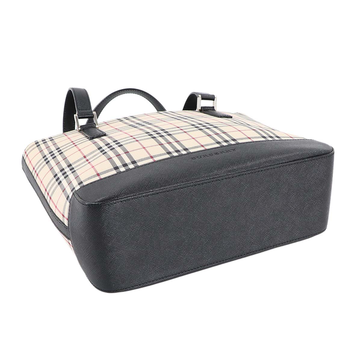 Plaid Tote Bag Canvas Leather Beige Black Purse