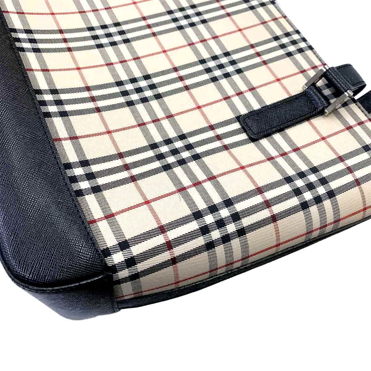 Plaid Tote Bag Canvas Leather Beige Black Purse