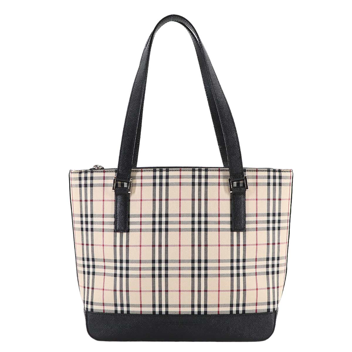 Plaid Tote Bag Canvas Leather Beige Black Purse