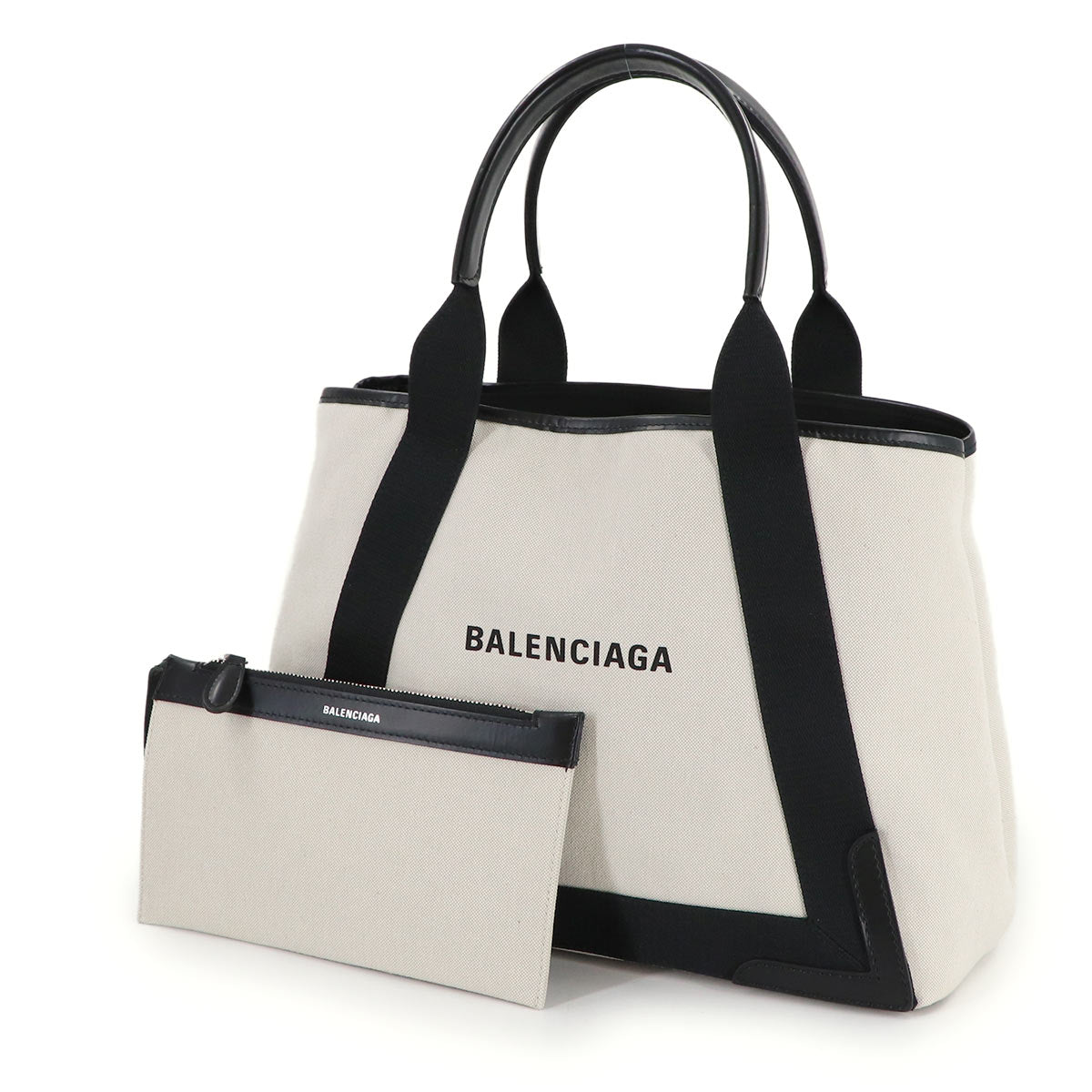 Navy Cabas M Tote Bag Canvas Leather Natural Black 581292