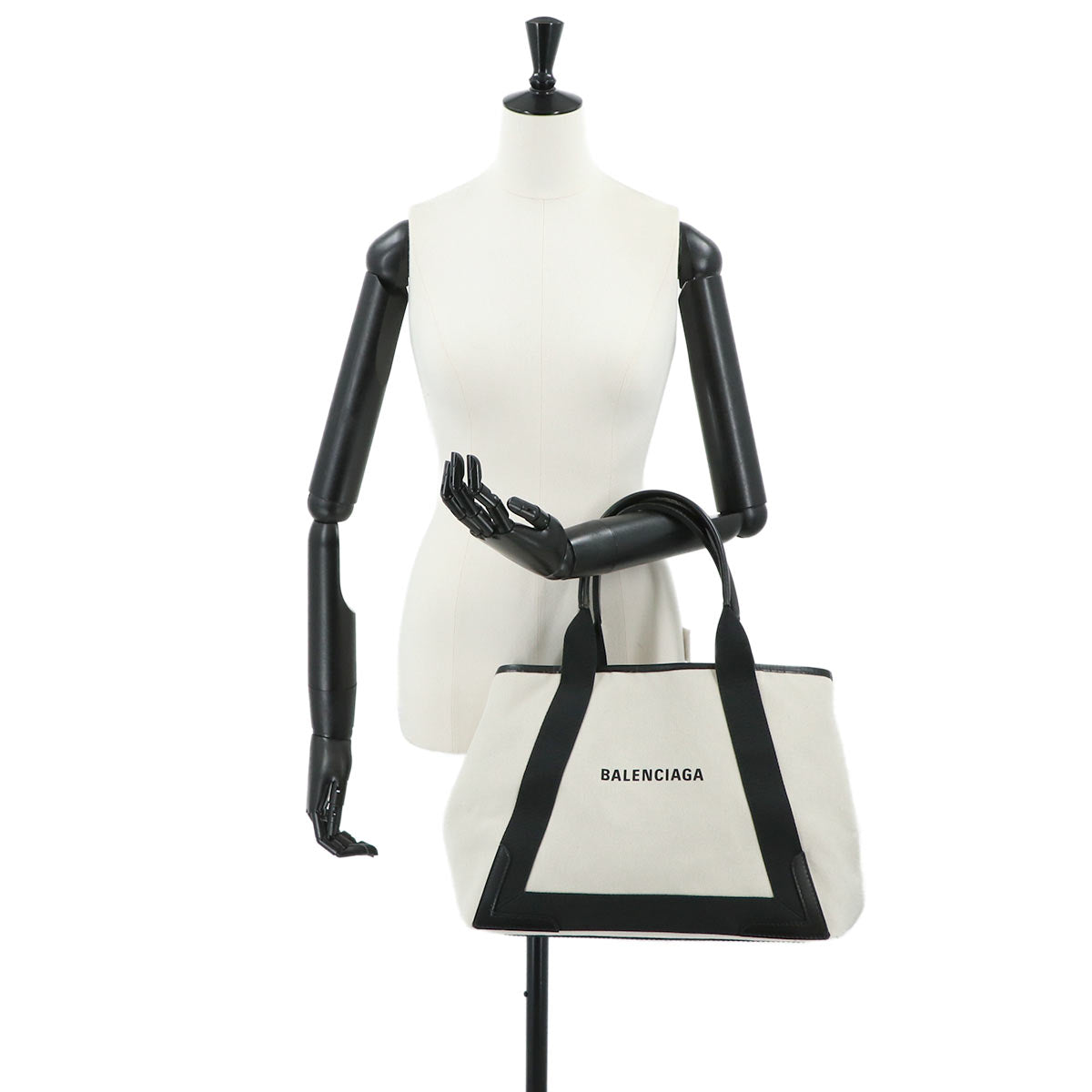 Navy Cabas M Tote Bag Canvas Leather Natural Black 581292