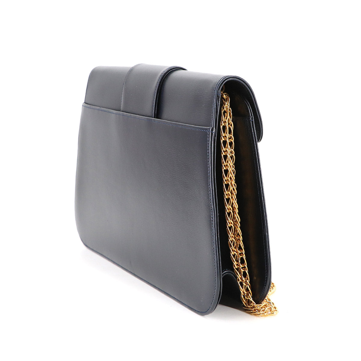 Sapphire Line Chain Shoulder Bag Leather Navy