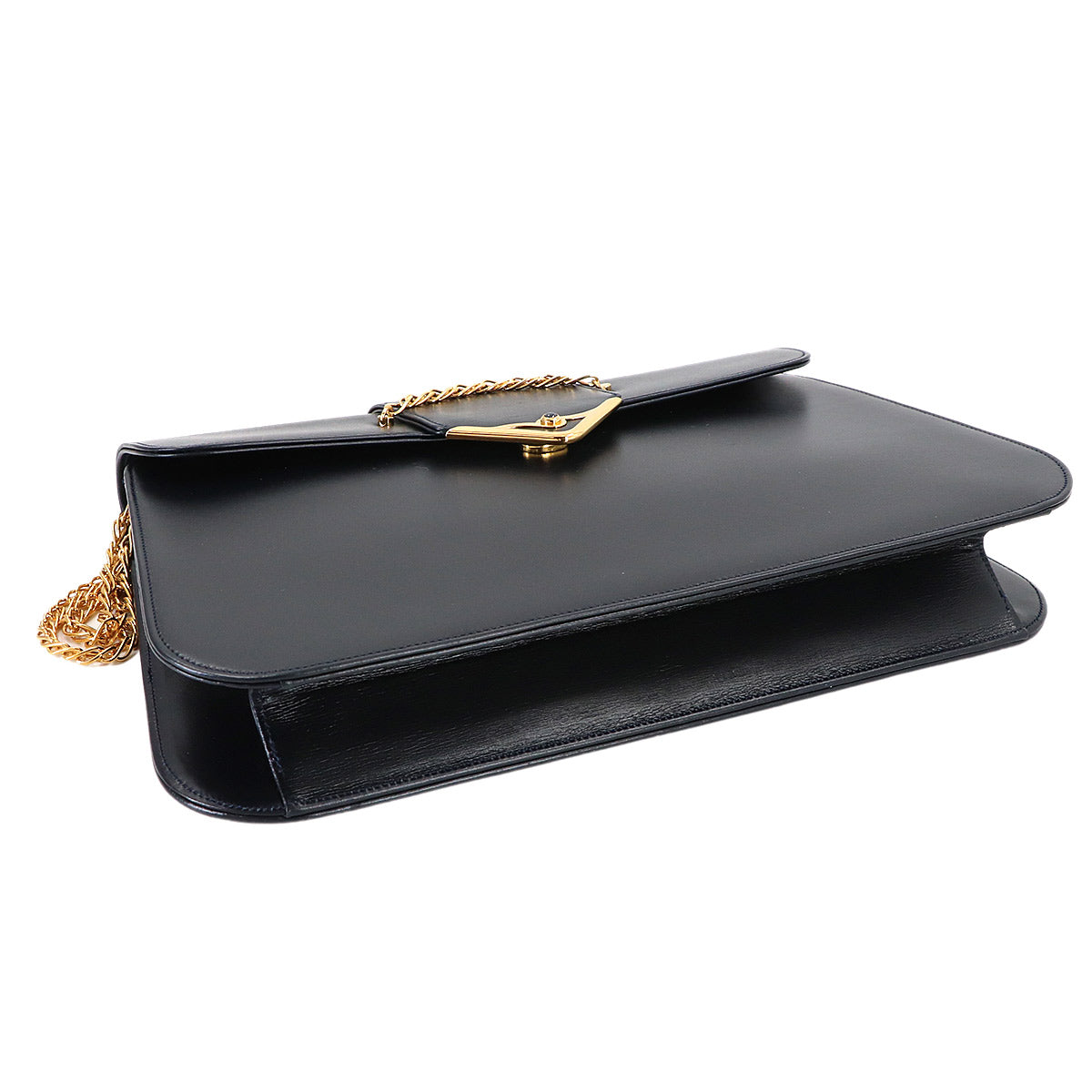 Sapphire Line Chain Shoulder Bag Leather Navy